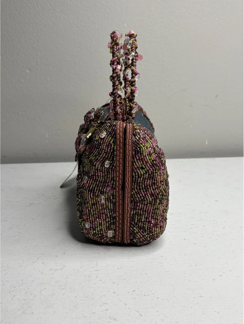 Vintage Rare Retired Mary Frances Beaded 3D Pink & Silver Flower Statement Purse